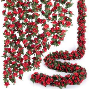 8 Pcs 66FT Flower Garland, Artificial Rose Vine Flowers with Green Leaves
